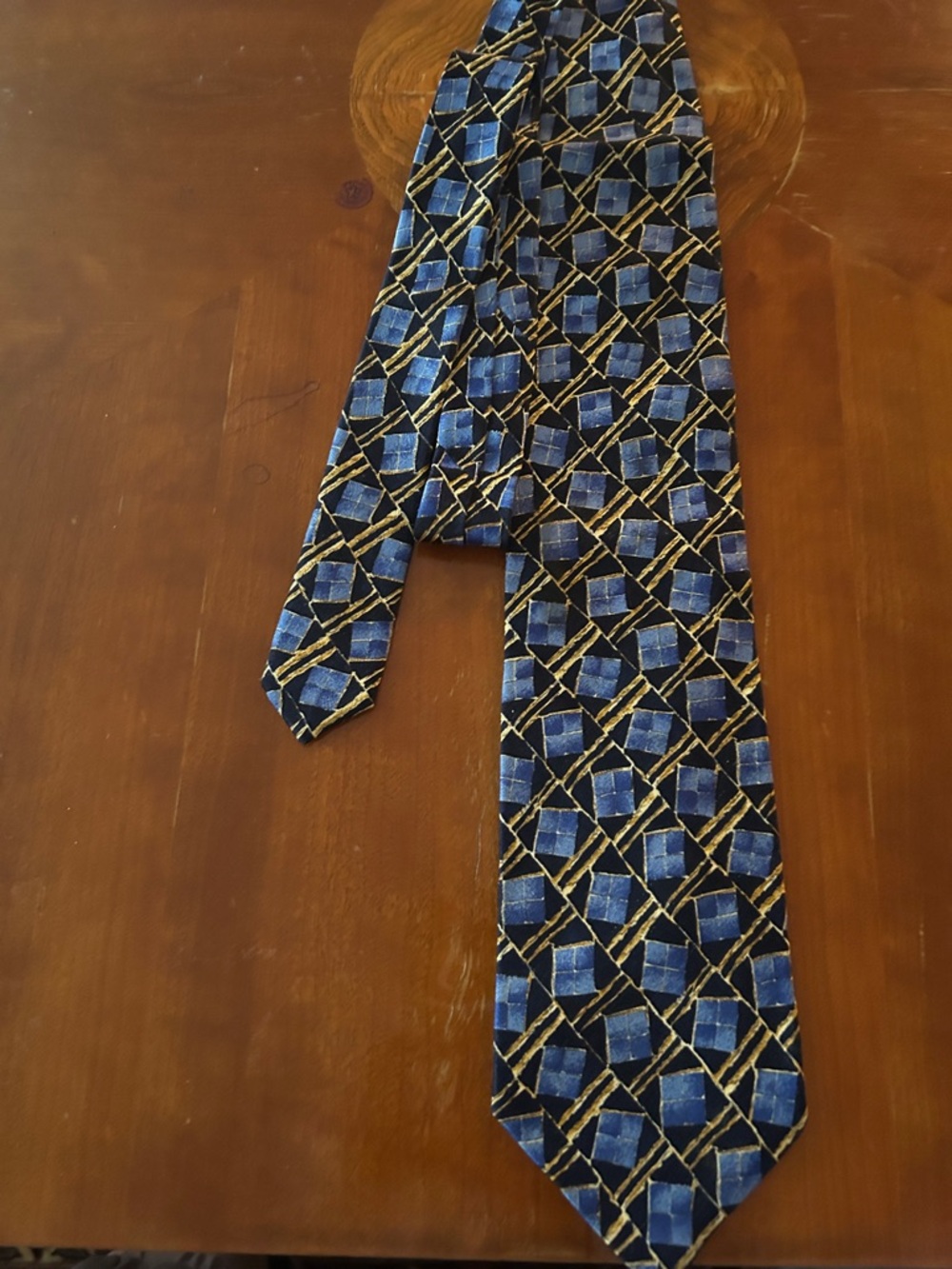 Emanuel Ungaro Blue and Gold Geometric Silk Tie